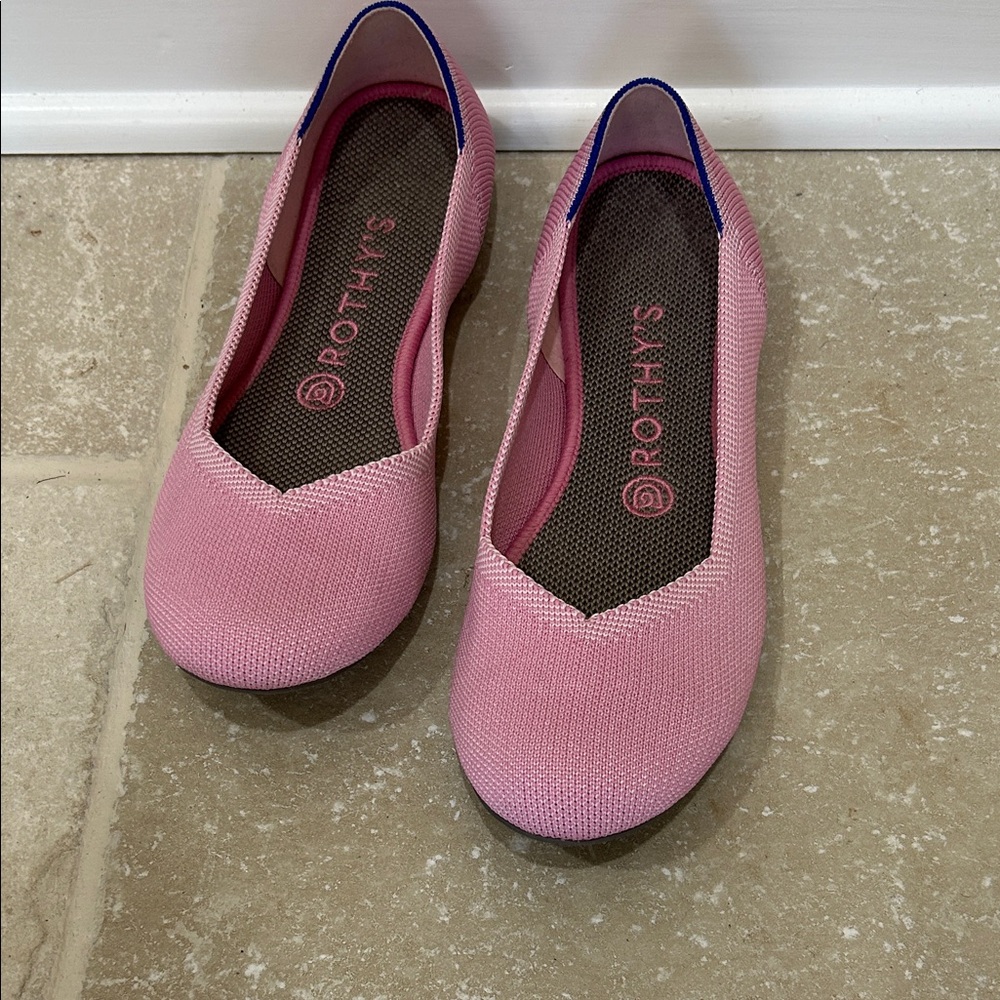 Rothy's Pink Knit Ballet Flats with Navy Trim